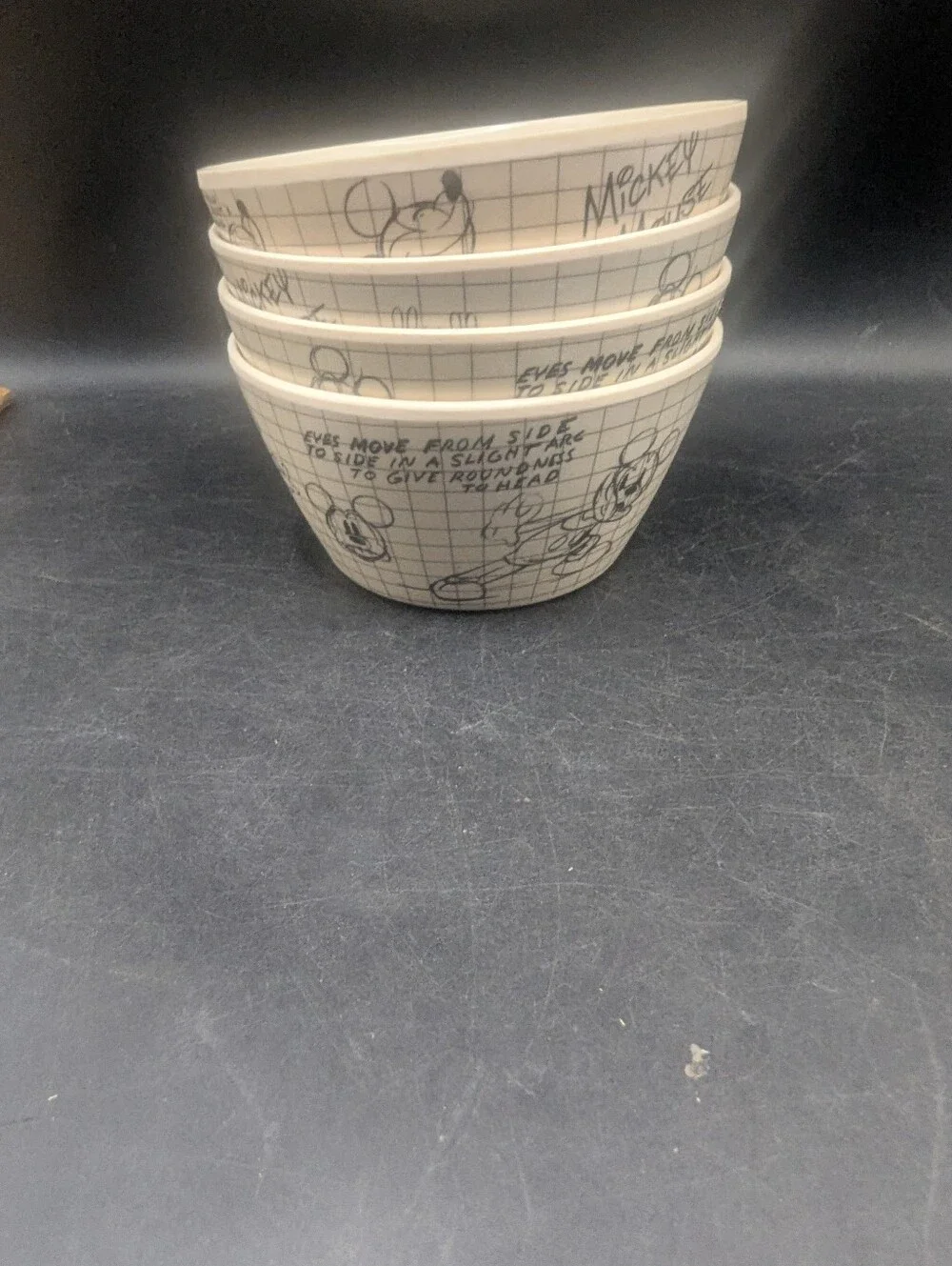 Disney Mickey Mouse Sketchbook Bamboo Tidbit Bowls Character Cream/Blk Lot of 4